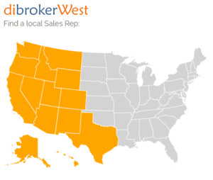 United States map showing the states where dibrokerWest has local Sales Reps.